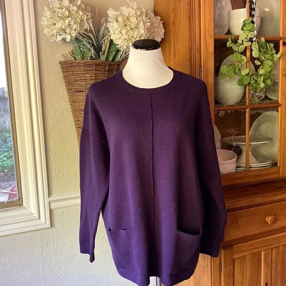 J Jill Pullover Cotton Blend Crewneck Long Sleeve Purple Sweater Size Medium